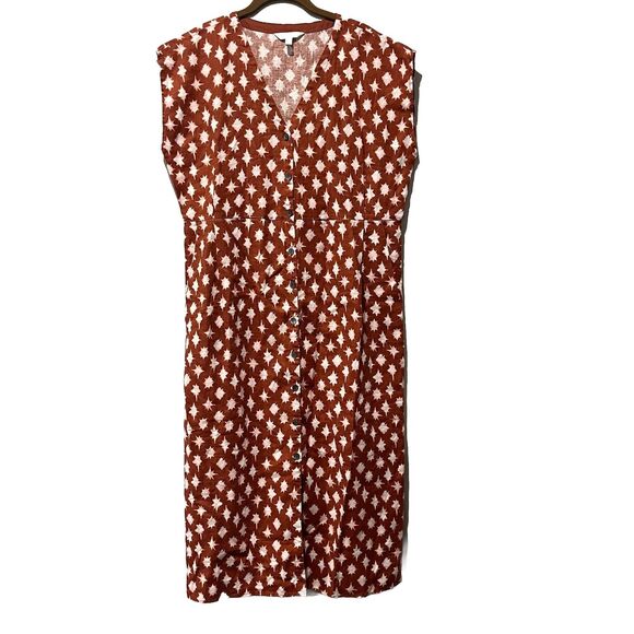 Garnet Hill Dress Women’s 12 Linen Burnt Orange Boxy Button Up European Flax - Picture 1 of 10